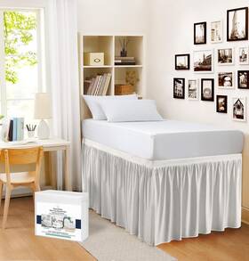 Bedszo-drm-bs-lg-twinxl-32 Bedszo Mania Dorm Room Bed Skirt Twin-xl 32 Inch Drop Silver Extra Long Ruffled 100% Micr