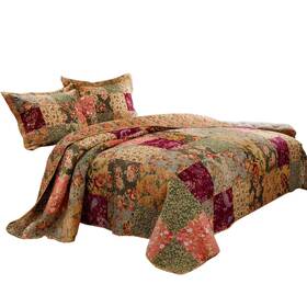 Benjara 192551553118 Kamet 3 Piece Fabric Full Size Bedspread Set With Floral Multicolor
