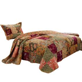 Benjara 192551553149 Kamet 2 Piece Fabric Twin Size Bedspread Set With Floral Multicolor