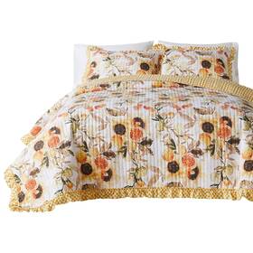 Benjara 192551907140 Kelsa 3 Piece Queen Quilt Set With 2 Pillow Shams And Cotton