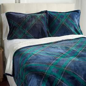 H231579kk1000 Berkshire Printed Plaid Bonded Dobby Coverlet Classic Navy Queen
