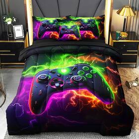 Js001 Bertsuca 6 Pcs Full Size Bedding Set Gaming Comforter Sets For Boys And Teens Gam