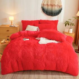 Besfunny 761325108160 Faux Fur Fluffy Red Comforter Cover Queen Set Plush Re