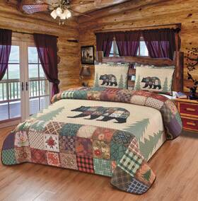 63843s01 Bestgiftever Bear Themed King Quilt Coverlet Set Rustic Cabin Bedding 3-piece Bedsprea