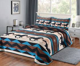Bestgiftever 689354019663 Quilt King Size With Unique Southwest Galloping Horses Print Design Cabin R