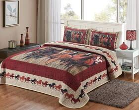 Bestgiftever 689354019694 Quilt King Size With Unique Running Wild Horses Print Design Cabin