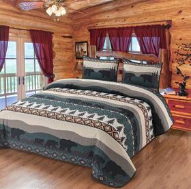 Bestgiftever 689354021079 Quilt Queen Size With Unique Bear Denali Mountain Print Design Cabin Lodge S