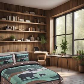 Bestgiftever 689354021147 Bear Rv Park Queen Quilt Set 3-piece Rustic Cabin Bedding For Nature Lovers