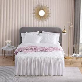 Ushs8f1238300 Betsey Johnson Comforters Queen Solid Microfiber 3-piece Bedspread Set White