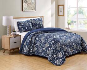 Better Home Style 665752489536 3 Piece Navy Dark Blue Luxury Lush Soft Floral Flowers Pais