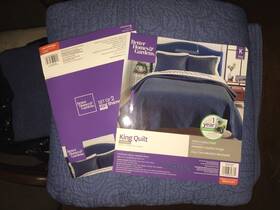 Better Homes & Gardens 041808858332 New And Chambray Medallion Cotton Quilt &shams Blue King Sz