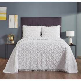 Better Trends 193675014134 Charleston Collection 4-piece 100% Cotton White Queen Bedspread