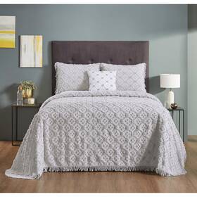 Better Trends 193675014196 Charleston Collection 4-piece 100% Cotton Gray Queen Bedspread 3