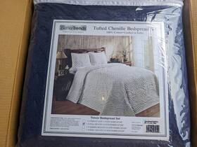 Better Trends 400530100003 Tufted Full Size Bedspread Cotton Chenille Navy 96 Inch X 110 3 Pcs
