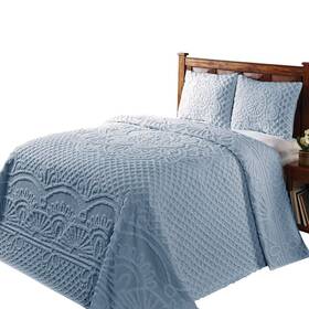 Better Trends 840053054809 Chenille Bedspreads Set Queen Size Trevor Collection Medallion Design In Blu