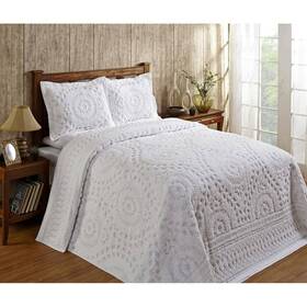 Better Trends 840053075064 Coverlet Full Size Cotton Tufted Chenille Floral Design White