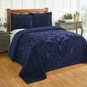 X110 Better Trends 840053094218 Chenille Bedspreads Full/double Size Navy 100% Cotton 96 Inch
