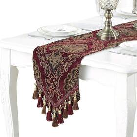 Bettery Home Od Tr8 Jiuhong 33x250 Embroidery Luxury Table Runner Jacquard Fabric With Multi-tassel