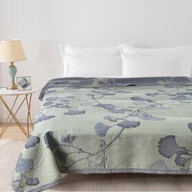 Bifqioy 445039719784 Ginkgo Leaf Cotton Quilt Green Gray Reversible King Size Bedspread Coverlet New