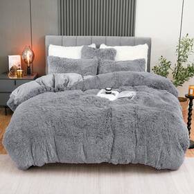 Mr-lgy-0 Bleum Cade Fluffy Plush Duvet Cover Set King Size Luxury Ultra Soft Velvet Fuzzy Comfor