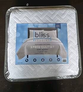 Blqu3q Bliss Bedding New White Textured Pattern 3 Piece Quilt Set Queen