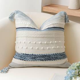 Lw-8893 Blissblush Coastal Blue Boho Decorative Throw Pillow Cover 20x20 Modern Bohem