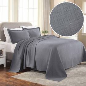 81523961 Blue Nile Mills Basketweave Jacquard Matelass Cotton Bedspread Set Queen Silver -