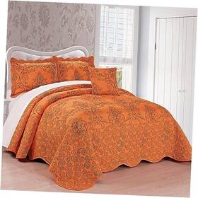 Bnf Home 731236415060 Damask 4 Piece Bedspread Set Scalloped Oversized King 120 Inch X Nectarine