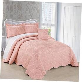 Bnf Home 731236415114 Damask 4 Piece Bedspread Set Scalloped Oversized King 120 Inch X Dusty Pink