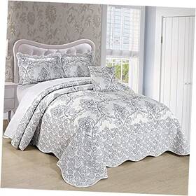 Bnf Home 731236415787 Damask 4 Piece Bedspread Set Scalloped Edge Oversized Queen 110 Inch X 120 White
