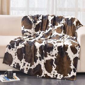 Cow-60 Bnuitland Brown Cow Print Flannel Throw Queen U.s. Standard