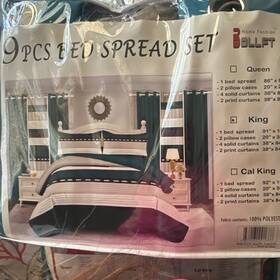 Ca-4617 Bollft King Bedspread Set 9-piece Green/white Striped 102 X 91 Machine Wash