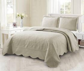 Borea Home Collection 787942418338 3-piece Oversized Ultrasonic Bedspread Set Coverlet Cream Quilt Queen Lig