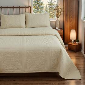 20221214qs001 Brandream Size Quilt Set Cotton Beige Luxury Matelasse Coverlet Farmhouse Quilted Comf