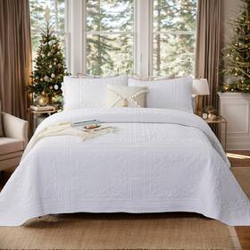 20231011qs002 Brandream White Quilt King Size Cotton Matelasse Bedding Set Luxury Bedspread