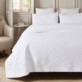 Brandream 568063645677 Luxury White Quilt Bedding Set Queen Size Bedspread Elegant Medallion Matelasse