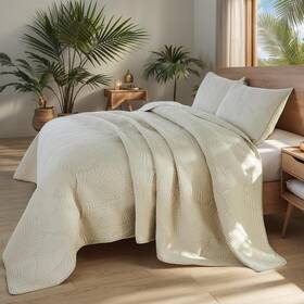 B01gpapbbg Brandream Beige Palm Quilt Set Queen Size Cotton Matelasse Tropical Bedding Lightweig