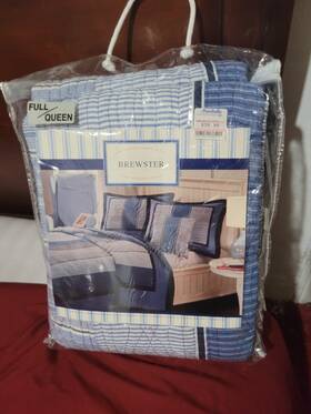 6085-8520-560192-96 Brewster Full/queen Quilt Hand Stitched Blue White Stripes 100% Cotton