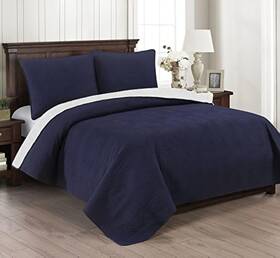 Brielle Home 807000222858 Wave All Season Premium Quality Ultra Soft Reversible Quilt Set Fullqueen Navywh