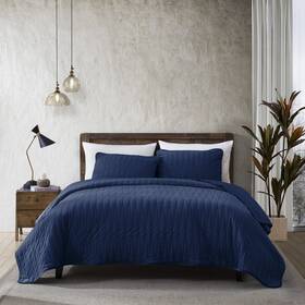 Brielle Home 807000224937 Premium Heavy Velvet Quilt Set With Cotton Backing Twin Navy