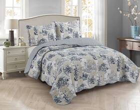 Brilliant Sunshine 313031997967 Blue Toile In Beige And Ivory Patches 3-piece Quilt Set With