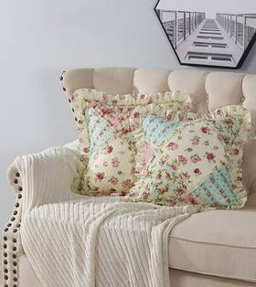 Brilliant Sunshine 313114080067 Pink And Green Rose Patchwork Ruffle Pillowshams Quilted Dec