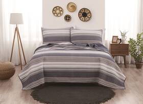 Brooklyn Loom 783048197962 Hudson Stripe 3-piece Quilt Set Full/queen Blue Cotton