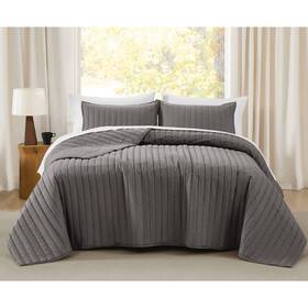 93732638 Brooklyn Loom 3pc King Oversized Cotton Percale Quilt Set Gray