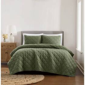 94860745 Brooklyn Loom Twin Cotton Shell Diamond Washed Quilt Set Green