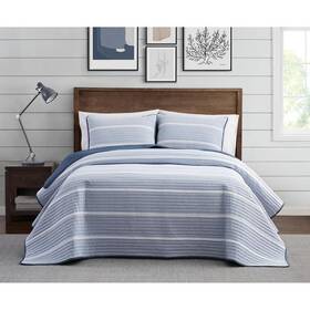 Qs4175bltx-2300 Brooklyn Loom Quilt Set 68 Inch X 90 Twin/twin Xl Cotton Blend Striped Blue 2-piece