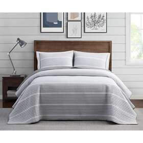 Qs4175gyfq-2300 Brooklyn Loom Quilt Set 90 Inch X Stripe Cotton Full/queen Grey Adult 3-pcs