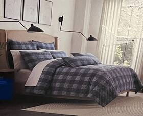 07043 Brooks Brothers Cotton Jacquard King Quilt Patchwork Blue Checkerboard Squares
