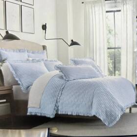 3472cs Brooks Brothers 3pc Full Queen Linen Cotton Ruffled Duvet And Sham Set Blue Stripe