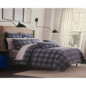 7043 Brooks Brothers Cotton Jacquard King Quilt Patchwork Blue Checkerboard Squares